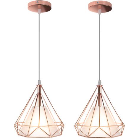 royaluxe- (2X) Lampe De Plafond En Fer Plafonnier Vintage En Forme De Cage De Diamant 25CM Lustre De Restaurant, Bar, (Or Rose) (1/5)