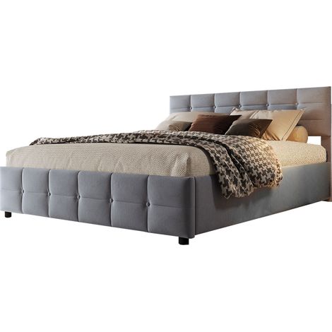 Cama Doble con Canapé 180 x 200 cm de Terciopelo, Elevación Hidráulica, Sin Colchón, Gris (1/5)