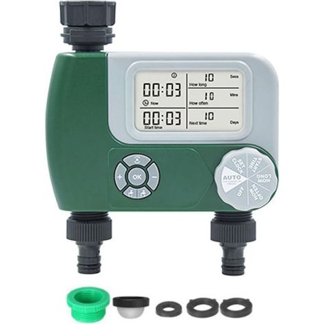 Programmateur d'arrosage / Minuteur — Minuteur automatique programmable sur piles pour jardins — Contrôleur numérique pour tuyau et robinet à 2 sorties (raccords en cuivre) (1/5)