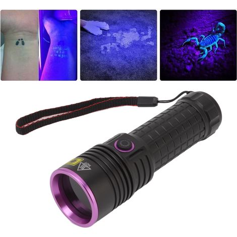Lampe torche rechargeable à lumière noire LED UV 365 nm pour le durcissement de la résine, la détection de faux billets et la détection de scorpions et d'urine d'animaux domestiques. (1/5)