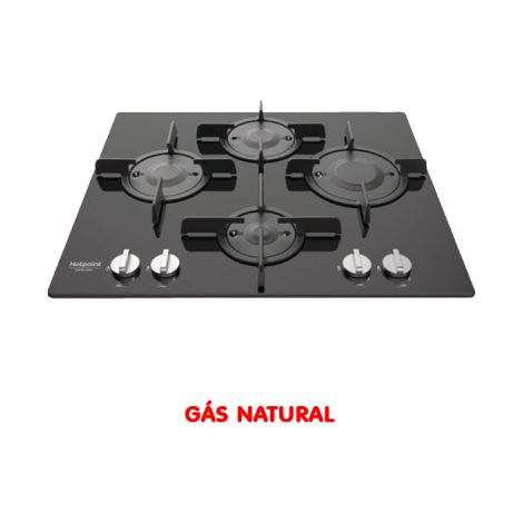 Placa de cocina empotrada Hotpoint FTGHG 641 D/HA(BK) de 60 cm, color negro, 4 fuegos y gas