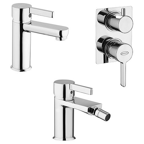 Set Rubinetti Jacuzzi per lavabo e bidet senza scarico e doccia incasso con deviatore serie Fiamma cromato (1/5)