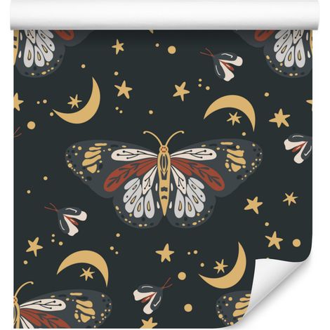 Papier peint bohème arc-en-ciel et papillons, turquoise et graphite, pour salon et chambre, 50x1000 (1/5)