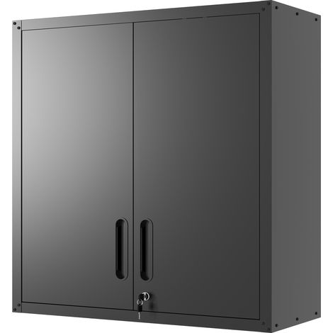 Armadio da parete in metallo con serratura e ripiano regolabile, nero, 77 x 75 x 30 cm (1/5)
