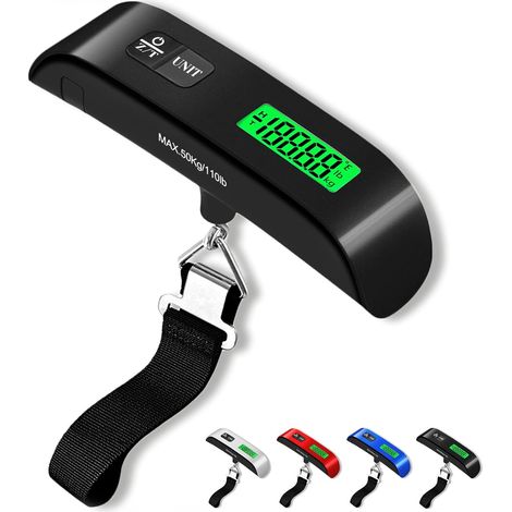 Balance à bagages, capacité de 50 kg (110 livres), avec 4 unités de mesure et affichage LED, balance de voyage numérique (noire) (1/5)
