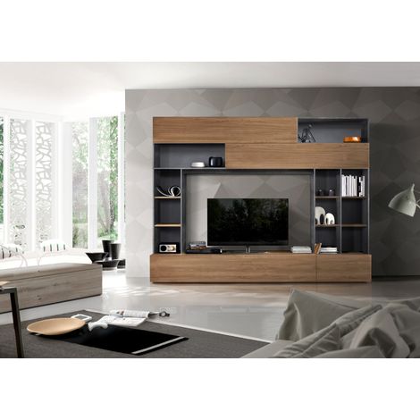 Conjunto mueble TV GEORGIO gris y nogal 277 cm