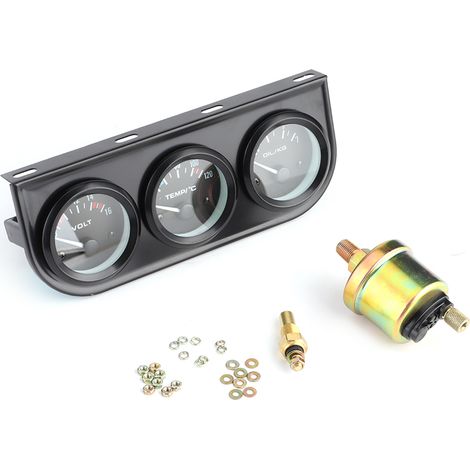 Jauge 3-en-1 auto 52mm/2in, voltmètre 8-16V, thermomètre eau 40-120℃, manomètre huile 0-7kg, filetage NPT 1/8in, kit complet (1/5)