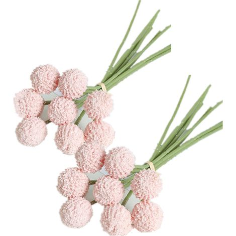 Lot de 18 tiges de fleurs artificielles Billy Button - Bouquet de fleurs permanentes pour loisirs créatifs, couronne, table, fête de mariage, centre de table, magasin de vacances - Rose - 25,4 (1/5)