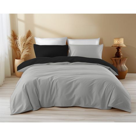 Copripiumino Double Face Grigio/Nero - 100% Cotone, Morbido e Traspirante, Made in Italy Cm. 155X200