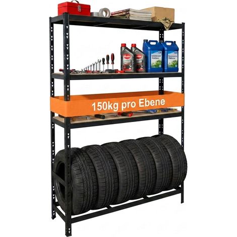 Relaxdays Reifenregal für 6 Reifen, HxBxT 180 x 120 x 40 cm, 600 kg, Stahl, Stecksystem, Reifenlager Werkstatt, schwarz