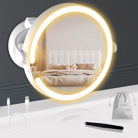 Miroir Maquillage Lumineux avec Ventouse Puissante, 20X Miroir Grossissant Lumineux, Mirroir Grossissant à Lumière Réglable en Intensité, avec Une Hauteur Ajustable de 25CM (1/5)