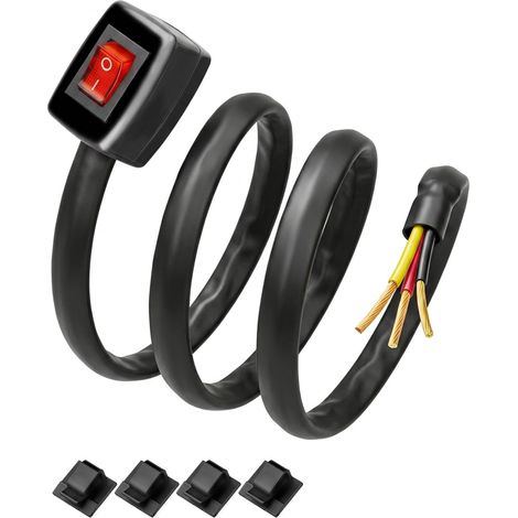 Interrupteur À Bascule 12 V-24V/10 A Avec Câble De Raccordement 60 Cm, Autocollant, Montage En Surface Pour Accessoires De Voiture, Phares Antibrouillard(LED Rouge) (1/5)