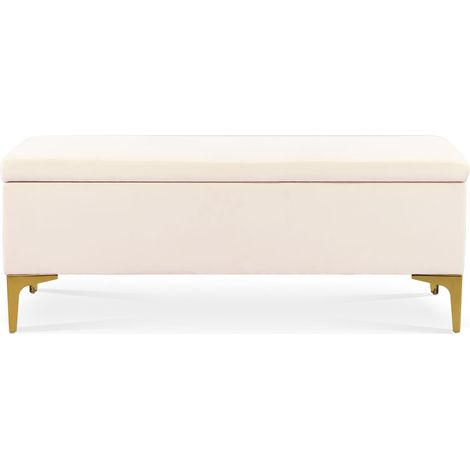 Banquette Coffre Chloé velours Beige pieds doré (1/4)