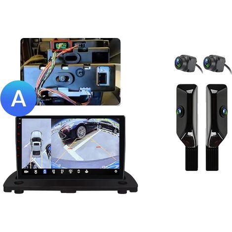 Radio de voiture, fonction panoramique à 360°, intégration smartphone, compatible avec Volvo XC90 2004-2014 sans fil, V9 Plus (6 Go 128 Go) + caméra 360° (Noir) - A (1/2)