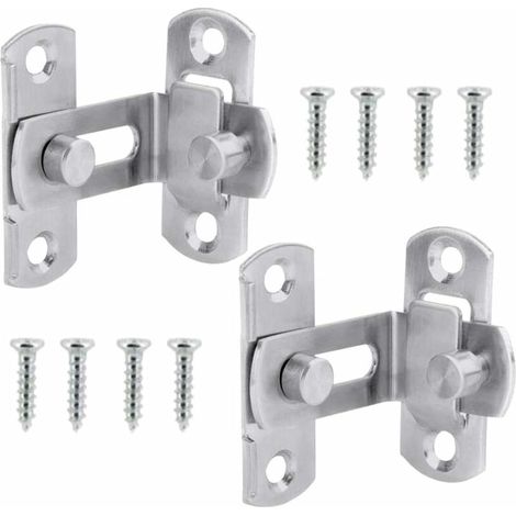 Lot de 2 verrous d'angle droit pour portes de grange, verrous pliants à 90 degrés en acier inoxydable, verrous coulissants pour petites portes et fenêtres, avec vis. (1/5)
