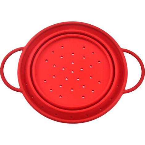 20 cm Rouge Passoire en Silicone, Pliable, va au Lave Vaisselle, passoire à pâtes, égouttoir, Insert Vapeur, passoire de Cuisine