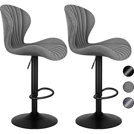 Barhocker Set 2 Stück Stoff grau höhenverstellbar mit Rückenlehne und Schwenkfunktion (1/5)