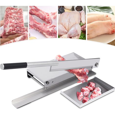 Trancheuse à viande en forme d'os de 40,6 cm, hachoir manuel pour poulet, poisson ou bœuf, trancheuse à viande congelée en acier inoxydable avec plateau alimentaire