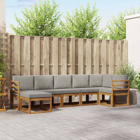 Outdoor-Sofagarnitur mit Kissen 7 pcs Natürlich und Hellgrau