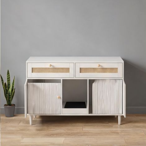 Meuble toilette chat 120 x 50 x 65 cm blanc avec rangements (1/5)