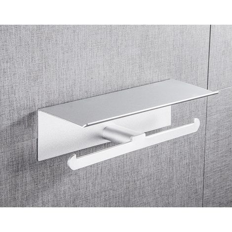Sollbry Wandmontierter Toilettenpapierhalter aus Aluminium, doppelter hygienischer Rollenhalter mit Plattform mit Kantenschutz und Absturzsicherung für Badezimmer-WC, Silber (1/3)