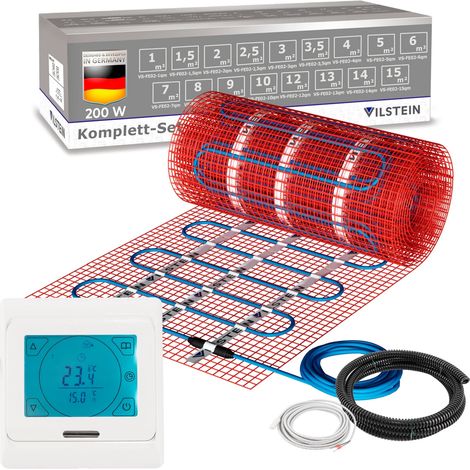 VILSTEIN© Elektrische Fußbodenheizung 200W/m² TWIN Technologie Elektro Komplett-Set 8m² - 16m