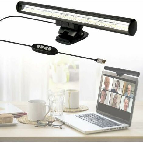 LED Lampe Ordinateur Portable, Lampe Laptop pour Vidéoconférence, Lampe d'établi, Lampes USB Screenbar avec 10 Luminosité / 3 Températures de Couleur/Gain de Place (1/5)