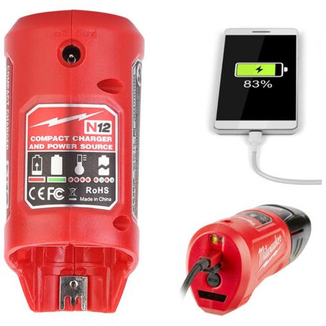 Chargeur portable USB pour batteries Milwaukee M12 – Charge rapide 2,1 A – Compact 10x6,3x5 cm – Poids léger 115 g - Milwaukee-1201 (1/5)