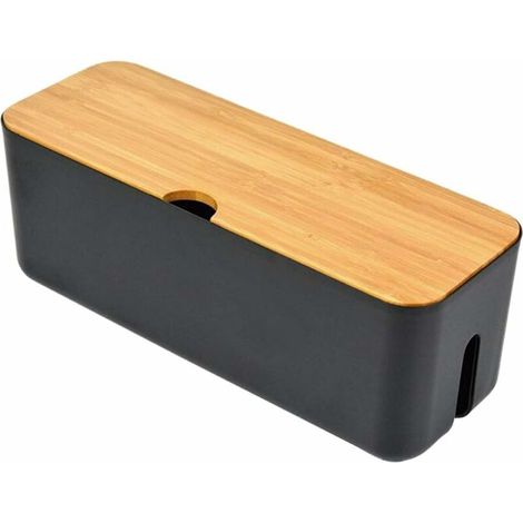 royaluxe - Gestion Des Câbles Boîte de Rangement Organisateur de Cordon Fournitures Ménagères Organisateur de Cordon Bande D'alimentation Cache Boîte avec Couvercle en Bois Noir (1/5)