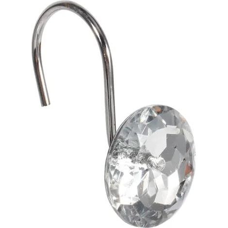 Crochets de rideau de douche, lot de 12, finition chromée avec strass, résistants à la corrosion, argent/transparent (1/2)