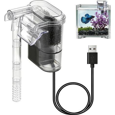 Filtre d'aquarium suspendu USB 2,5 W 250 l/h réglable pour aquariums (1/5)