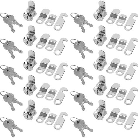 Lot de 10 serrures de boîte aux lettres de 16 mm - Serrure à came - Serrure de meuble - Serrure de tiroir avec 40 clés - Pour boîtes aux lettres, portes d'armoire, meubles (1/5)