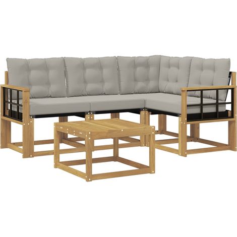Outdoor Sofa Set with Cushion 5 pcs White and Light Grey vidaXL