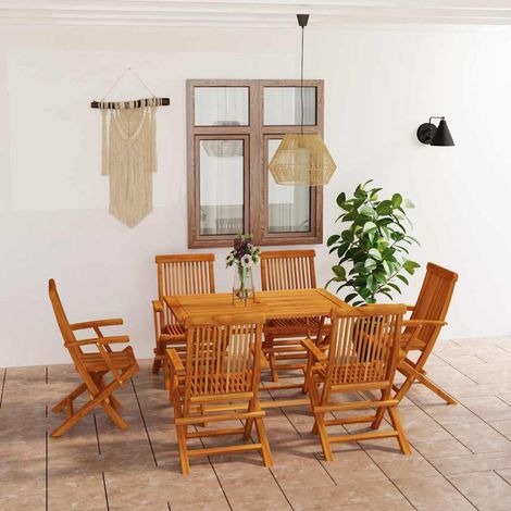 Salon de jardin 7 pcs Ensemble Table et Chaise de Jardin - Bois de teck massif BV977927 - BonneVie (1/5)