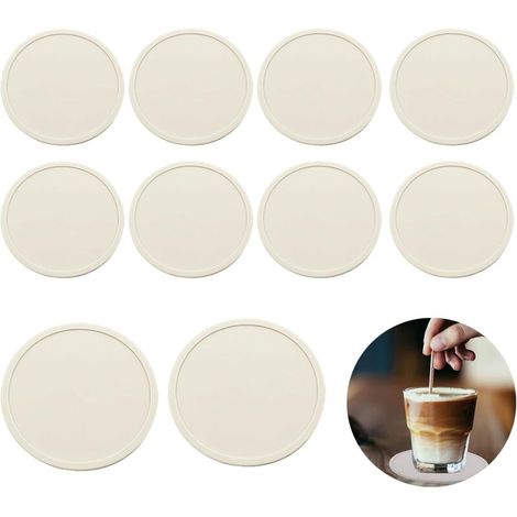 Sottobicchieri in silicone, rotondi, antiscivolo e isolanti, per bevande, tazze, bar, bicchieri, tavola, color riso, bianco-grigio, confezione da 10. (1/4)