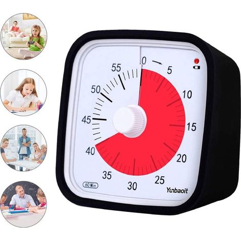 Minuteur Visuel 60 Minutes pour Enfants et Classe, Noir analogique, Réglage du Volume, 10×10 cm, Minuteur Électronique Pratique et Facile à Utiliser (1/5)