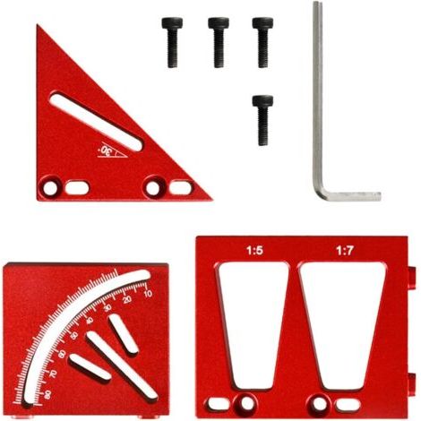 BUNTHAUS Règle de travail du bois, règle de marquage de charpentier, jauge de marquage, règle de triangle d'onglet, rapporteur carré, règle d'angle 3D en, Rouge (1/5)