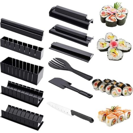 Ensemble à sushis, 11 pièces, kit pour faire ses propres rouleaux de sushis, 8 moules à sushis, moule à riz, couteau à sushis, fourchette et spatule pour une utilisation domestique (1/5)