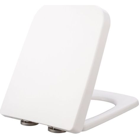 Square toilet seat with soft-close mechanism for bathrooms, with adjustable stainless steel hinge, easy mounting and easy cleaning (white)