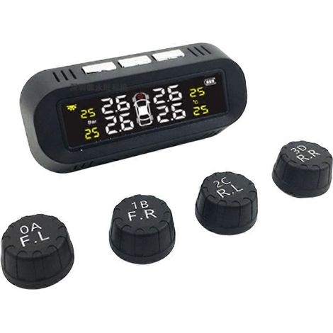 Sistema de monitoreo de presión de neumáticos solar, advertencia de temperatura, ahorro de combustible con 4 sensores externos para neumáticos de automóvil. (1/5)