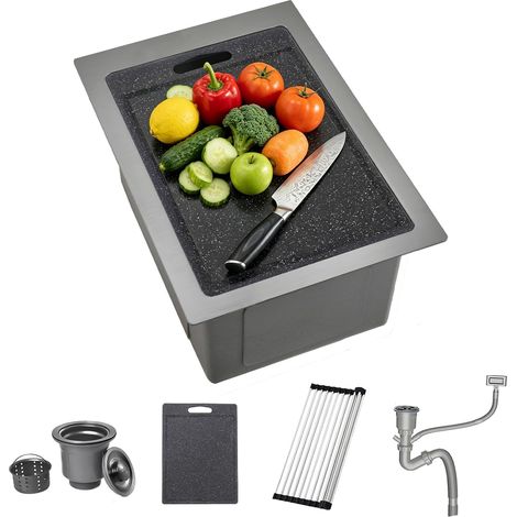 Évier Dissimulé 35x45cm Sous-Plan Inox Noir 1 Bac, Bar/Camping-Car (1/5)