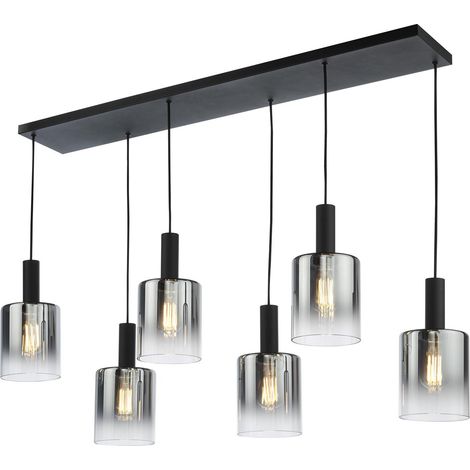 Dar Savannah Suspension Savannah à 6 lumières, noir mat et verre fumé (1/3)