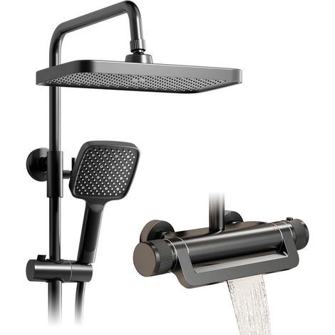 Duschsystem,Duschsäuleset 3in1 mit 330x220mm Regendusche,Duschsystem mit thermostat Pistolengrau,360° Verstellbarer Regendusche Duschkopf,3 Modus Handbrause,Anti Kalk Düsen Duschkopf