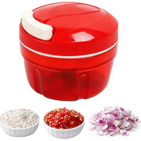 Hachoir Oignons Manuel avec Cordon Serrage, Coupe-Oignon Cuisine 300 ml, Hachoir Multifonction, Broyeur Ménage pour Légumes, Fruits, Viande, Ail, Noix, Poivrons (Rouge) (1/5)