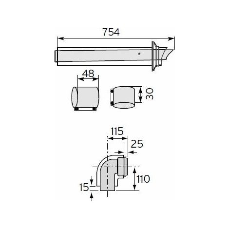 Vaillant Passaggio tetto a condensazione orizz. Guida aria/gas di scarico, PP, 80/125mm, 303209