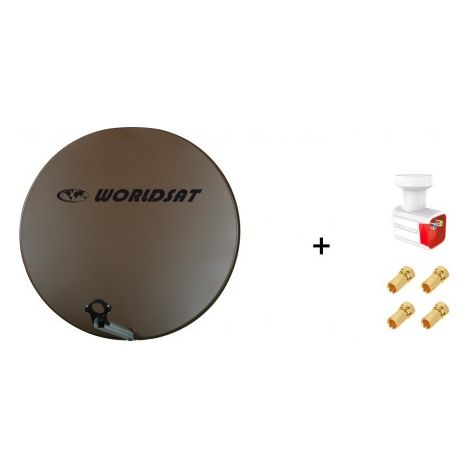 Antenne Parabole Fibre SMC 75 cm Marron WORLDSAT + LNB Twin 0,1 dB Full HD 1080p 4K Ultra HD + 4 Fiches F Or - Visserie en Inox (1/5)