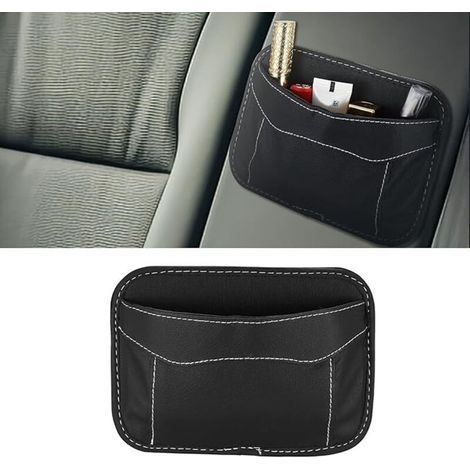Selbstklebender Seiten-Organizer fürs Auto, Mini-Aufbewahrungstasche für den Autositz, Aufbewahrungstasche aus Leder für den Autositz, Seitentasche an der Rückenlehne für Handy und Schlüssel – Schwarz (1/4)