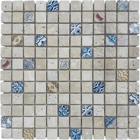 Mosaico in Travertino - ALBEDO PIERRE - AL-237 - 30,5x30,5 cm - Motivi Multicolori - Pietra Naturale