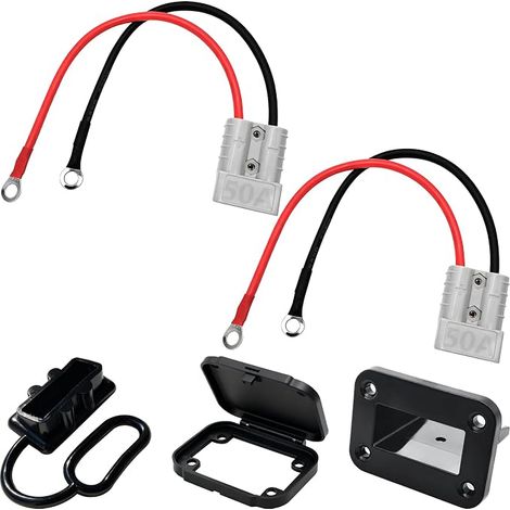 Connettore batteria CESFONJER 50A, connettore di alimentazione 10 AWG 30cm, grigio, telaio di montaggio con copertura per auto, camper, roulotte, barca (1/5)