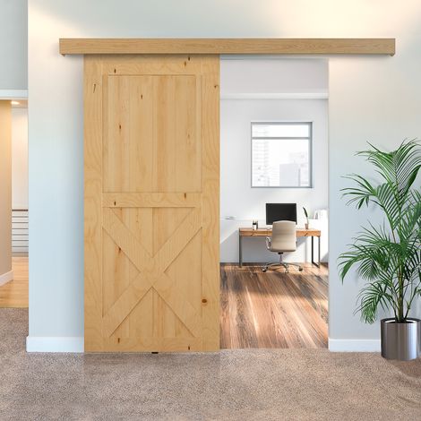 Rustikales Holzbeschlagset für eine 200 cm breite Schiebetür im Scheunentor-Stil (1/5)